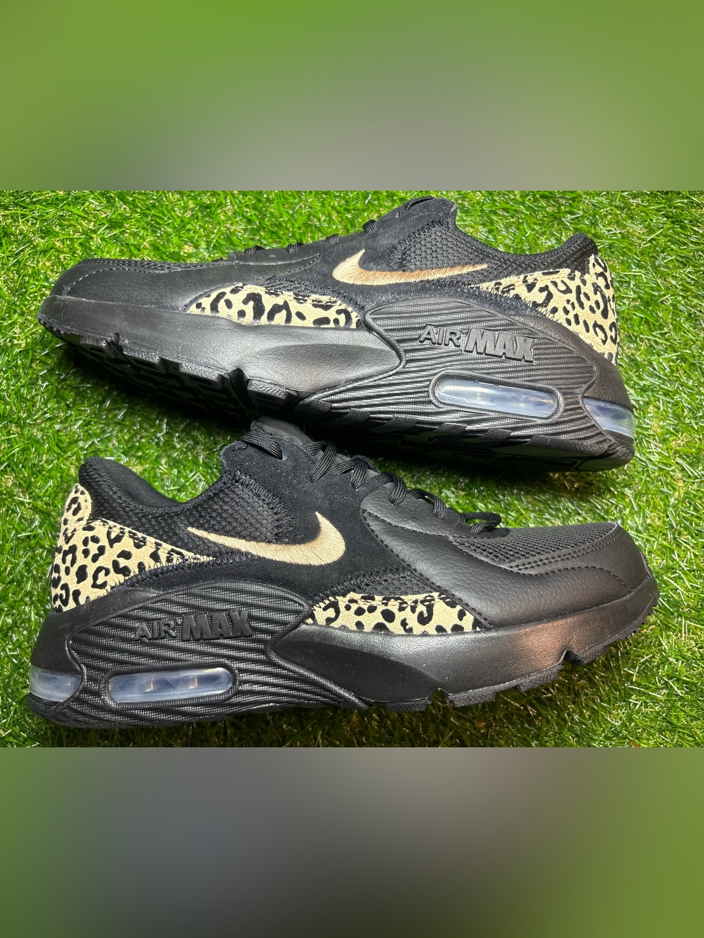 Nike Women’s Air Max Leopard Accent Sneakers - Black/Beige woman’s 9.5, men’s 8
